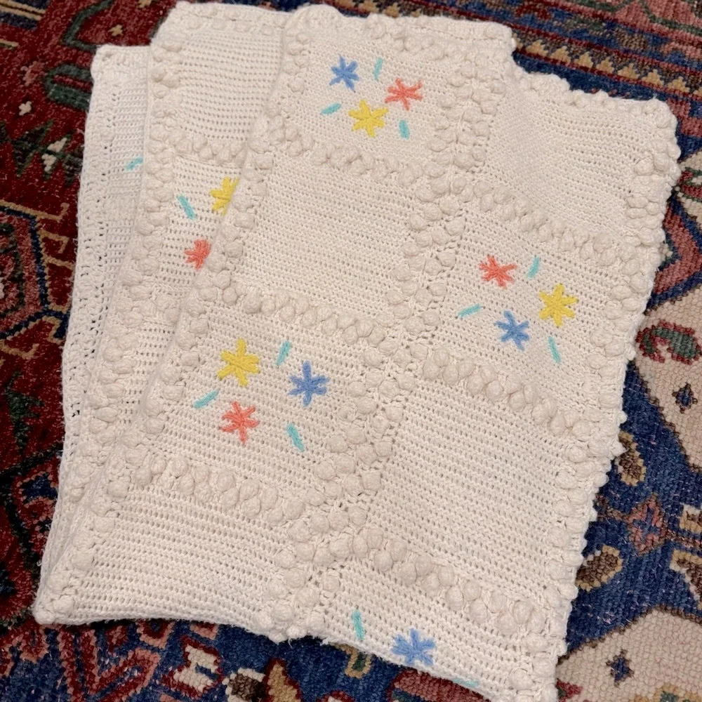 Handmade Crochet Blanket with Colorful Accents